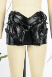 Rose Red Sexy Street Solid Patchwork Regular Low Waist Solid Color Bottoms