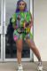 Green Fashion Casual adult Ma'am Patchwork Print Two Piece Suits pencil Half Sleeve Two Pieces