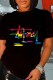 Black Casual Print Letter O Neck T-Shirts
