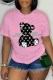 Pink Casual Print Letter O Neck T-Shirts