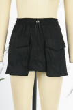 Cream White Casual Solid Patchwork Pocket High Waist Pencil Solid Color Bottoms