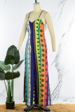 Colour Street Bohemian Print Patchwork Spaghetti Strap Straight Jumpsuits