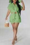 Pink Casual Solid Patchwork Shirt Collar Short Sleeve Two Pieces