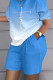 White Blue Casual Print Patchwork O Neck Short Sleeve Two Pieces