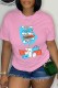 Pink Casual Print Letter O Neck T-Shirts