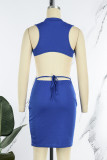 Rose Red Sexy Solid Bandage Patchwork Backless Half A Turtleneck Pencil Skirt Dresses