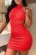 Red Sexy Solid Backless Halter Pencil Skirt Dresses