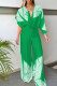 Green Casual Print Patchwork Asymmetrical V Neck Straight Jumpsuits