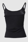 Black Sexy Casual Solid Patchwork Chains Spaghetti Strap Tops