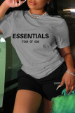 Red Casual Letter Print Basic O Neck Short Sleeve Two Pieces