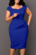 Deep Blue Elegant Solid Patchwork Square Collar One Step Skirt Dresses