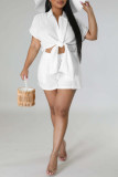 Pink Casual Solid Patchwork Shirt Collar Short Sleeve Two Pieces