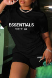 Red Casual Letter Print Basic O Neck Short Sleeve Two Pieces