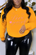 Yellow Casual Print Patchwork Letter O Neck Tops