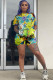 Yellow Fashion Casual adult Ma'am Patchwork Print Two Piece Suits pencil Half Sleeve Two Pieces
