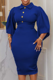 Watermelon Red Elegant Solid Patchwork Turndown Collar One Step Skirt Dresses