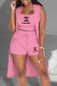 Pink Casual Print Letter U Neck Sleeveless Three Pieces