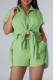 Green Casual Solid Patchwork Shirt Collar Short Sleeve Two Pieces