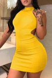 Red Sexy Solid Backless Halter Pencil Skirt Dresses