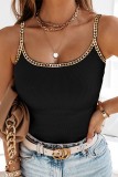 Black Sexy Casual Solid Patchwork Chains Spaghetti Strap Tops