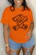 Orange Casual Print Patchwork Letter O Neck T-Shirts