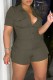 Olive Green Casual Solid Patchwork Turndown Collar Short Sleeve Two Pieces