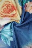Blue Sexy Print Patchwork Backless Halter One Step Skirt Dresses