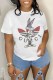 White Casual Character Print Letter O Neck T-Shirts