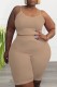 Light Coffee Sexy Casual Solid Backless Spaghetti Strap Plus Size Two Pieces