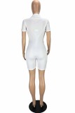Red Street Print Letter Zipper Collar Rompers