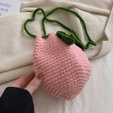 Pink Casual Daily Patchwork Solid Draw String Weave Bags
