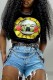 Black Casual Print Basic O Neck T-Shirts