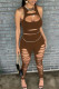 Brownness Sexy Solid Hollowed Out Patchwork O Neck Sleeveless Two Pieces