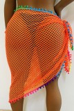 Yellow Sexy Patchwork Hollowed Out See-through Swimwears Cover Up