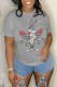 Grey Casual Character Print Letter O Neck T-Shirts