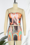Colour Sexy Print Patchwork Strapless Sleeveless Two Pieces