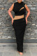 Black Sexy Solid Patchwork Fold O Neck Pencil Skirt Dresses