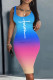 Blue Pink Casual Print Basic U Neck Vest Dress Dresses