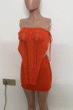 Tangerine Sexy Solid Bandage Hollowed Out Patchwork Asymmetrical Sleeveless Two Pieces