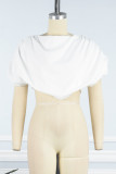 White Casual Street Solid Patchwork Asymmetrical T-Shirts