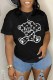 Black Casual Print Patchwork Letter O Neck T-Shirts