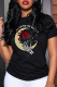 Black Casual Street Print Skull Letter O Neck T-Shirts