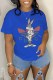Blue Casual Character Print Letter O Neck T-Shirts