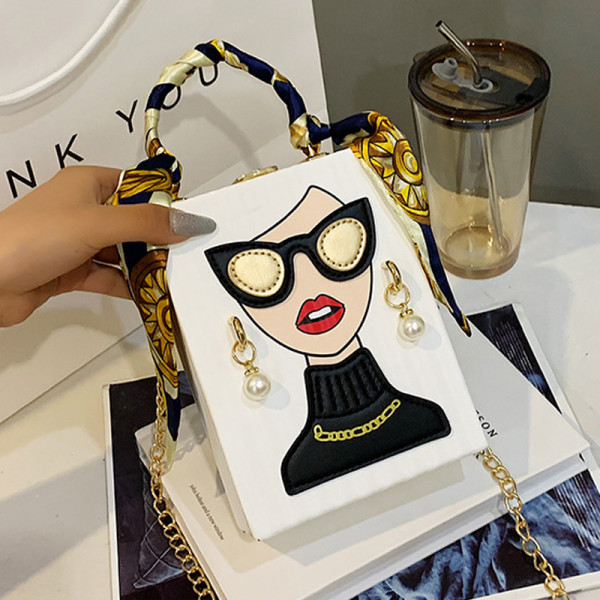 White Casual Print Patchwork Chains Bags