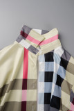 Khaki Casual Print Patchwork Buckle Turndown Collar Short Sleeve Two Pieces