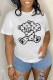 White Casual Print Patchwork Letter O Neck T-Shirts