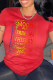 Red Street Daily Print Patchwork Letter O Neck T-Shirts