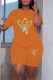Orange Casual Print Patchwork O Neck Short Sleeve Two Pieces