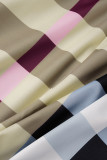 Khaki Casual Print Patchwork Buckle Turndown Collar Short Sleeve Two Pieces