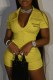 Yellow Street Print Letter Turndown Collar Rompers